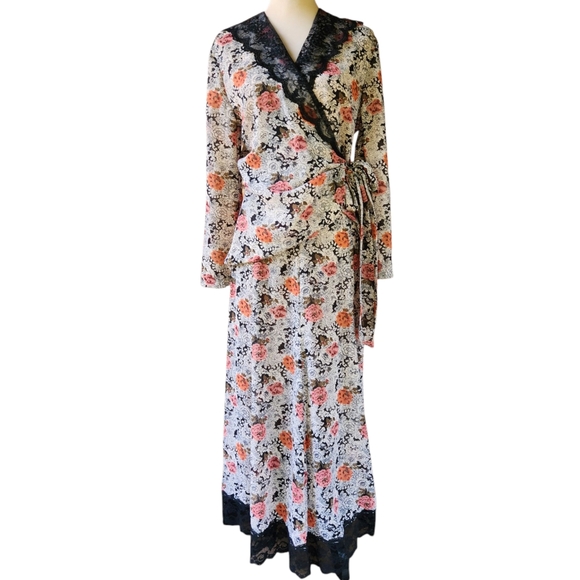 Vintage Dresses & Skirts - Vintage Judy Knapp Floral Wrap Skirt Set Black Lace  Cottagecore Regencycore